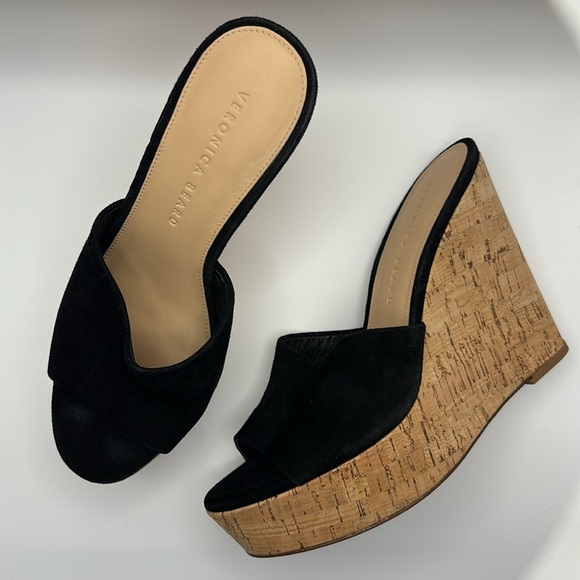 Veronica Beard Dali Black Slip On Platform Wedge Sandals - Size 6.5 - Picture 1 of 9